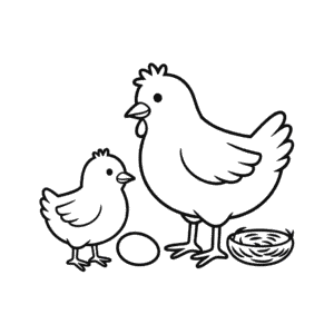 Küken und Huhn Einfache Zeichnung