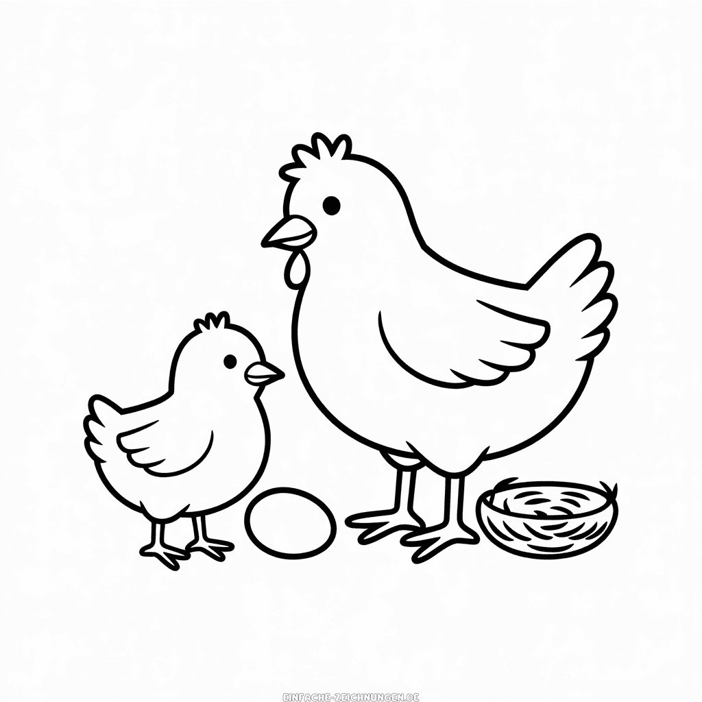 Küken und Huhn Einfache Zeichnung