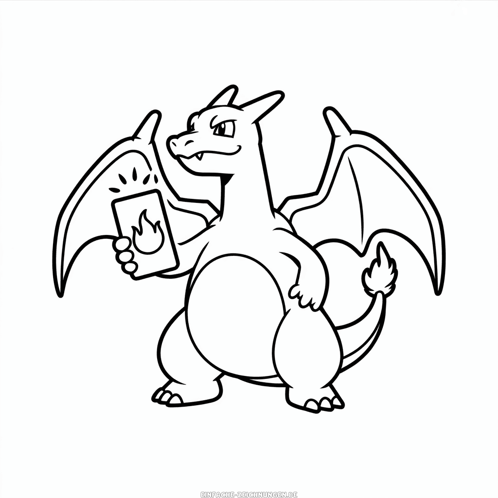 Zeichnung Glurak spielt Pokémon-Karten