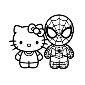 Zeichnung Hello Kitty und Spider-Man