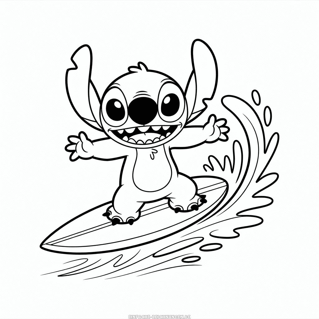 Zeichnung Stitch beim Surfen
