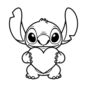 Zeichnung Stitch hält ein Herz