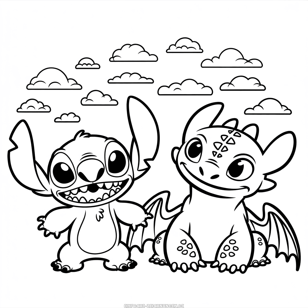 Zeichnung Stitch und Ohnezahn