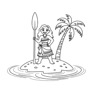 Zeichnung Vaiana auf der Insel