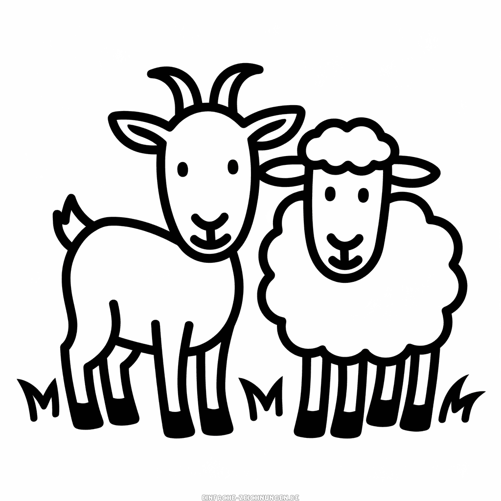 Ziege und Schaf Einfache Zeichnung