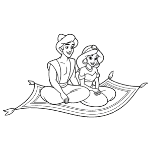 Zeichnung Aladdin und Jasmin auf dem Teppich