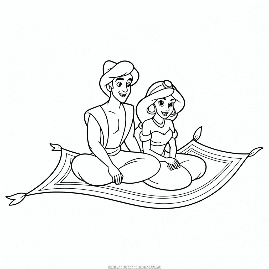 Zeichnung Aladdin und Jasmin auf dem Teppich