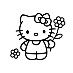 Zeichnung Hello Kitty hält Blume