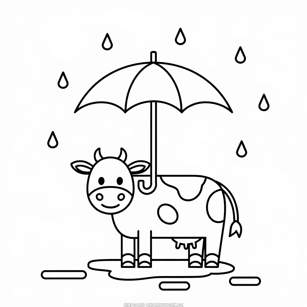 Zeichnung Kuh im Regen