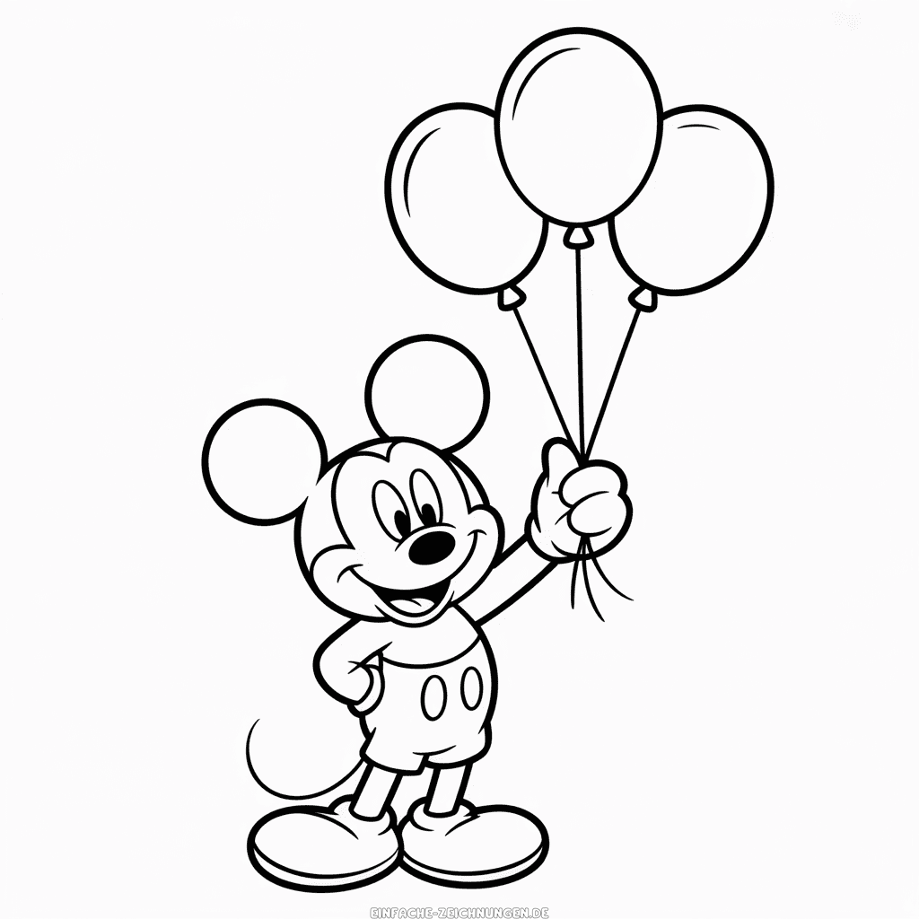 Zeichnung Micky Maus hält Ballons