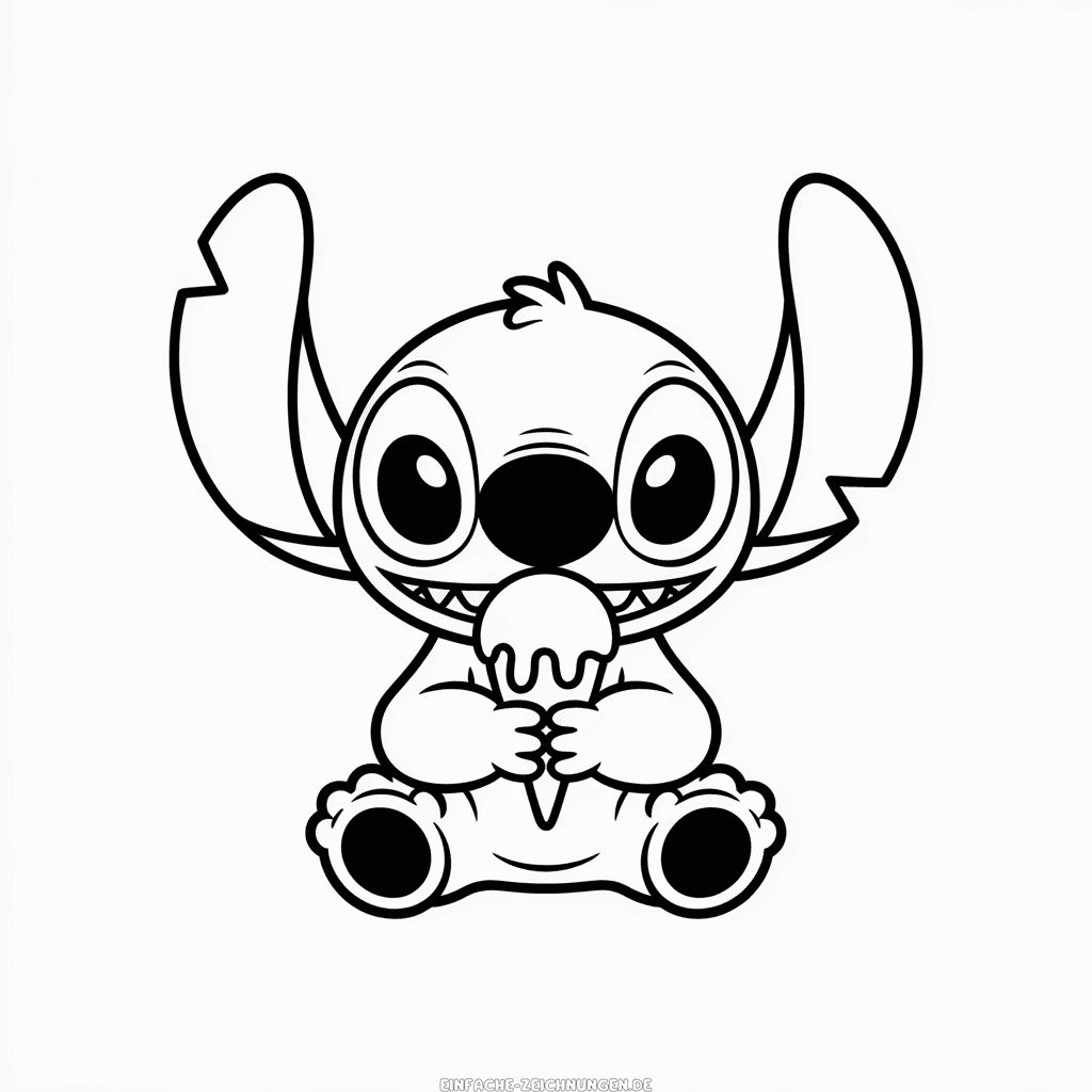 Zeichnung Stitch isst Eiscreme