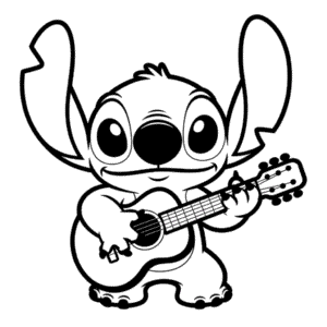 Zeichnung Stitch spielt Gitarre