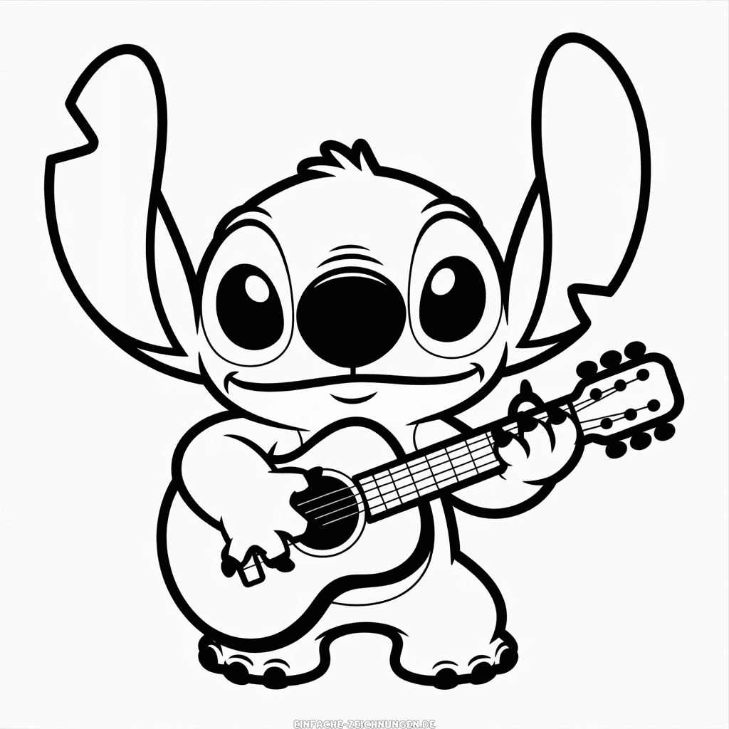 Zeichnung Stitch spielt Gitarre
