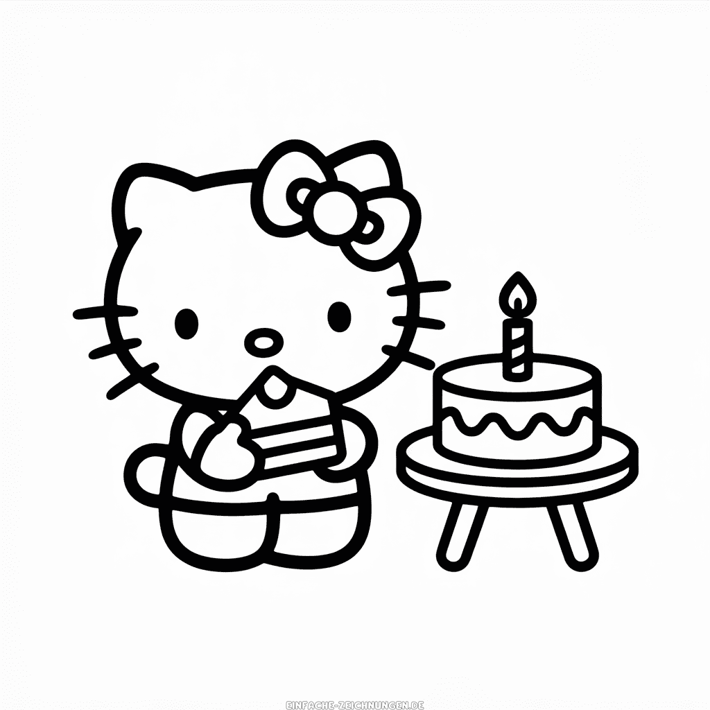 Zeichnung Hello Kitty und der Geburtstagskuchen