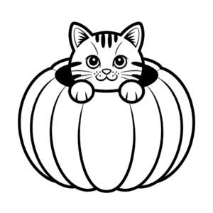 Zeichnung Katze in einem Kürbis