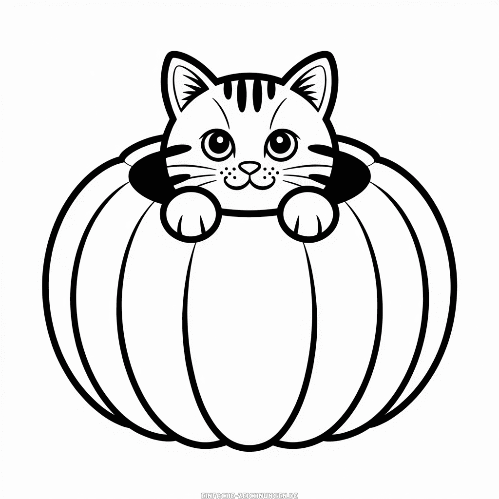 Zeichnung Katze in einem Kürbis