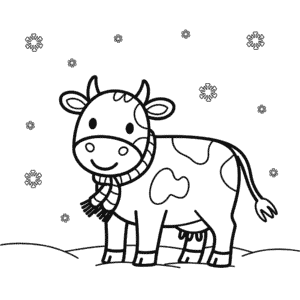Zeichnung Kuh im Winter