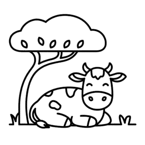 Zeichnung Kuh unter Baum