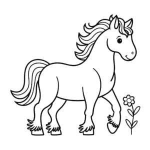 Zeichnung Schwarzweißes Pferd