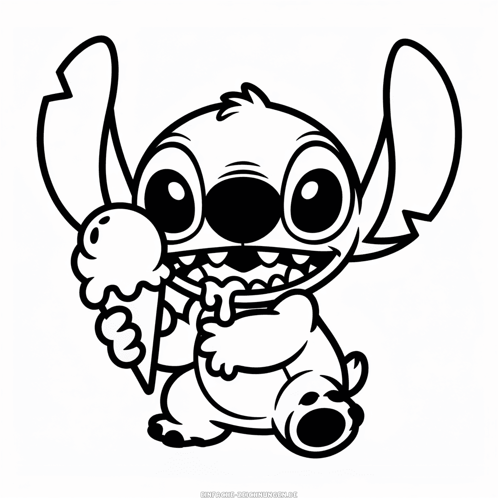Zeichnung Stitch mit Eiscreme