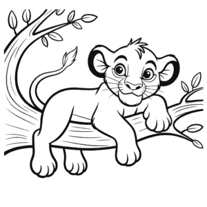 Zeichnung Der König der Löwen Simba auf dem Baum