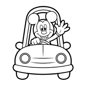 Zeichnung Micky Maus im Auto