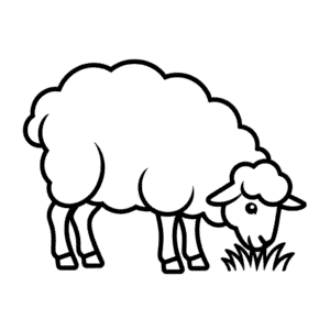 Zeichnung Schaf frisst Gras