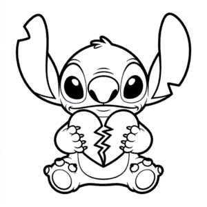 Zeichnung Stitch mit gebrochenem Herzen