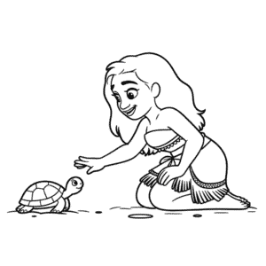 Zeichnung Vaiana mit Schildkröte
