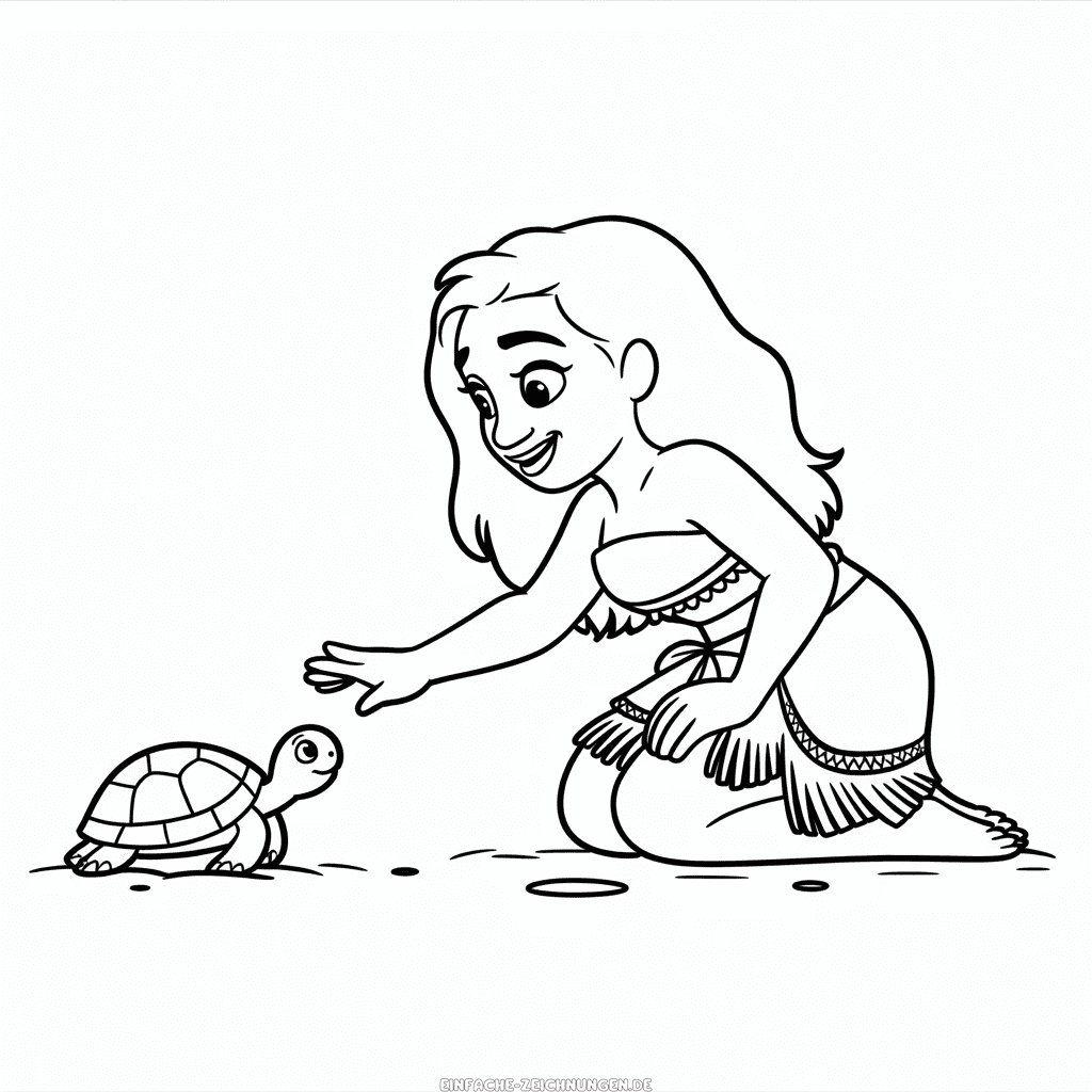 Zeichnung Vaiana mit Schildkröte