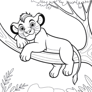 Zeichnung Der König der Löwen Simba auf einem Baum