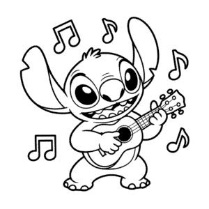 Zeichnung Stitch spielt Gitarre