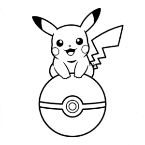 Zeichnung Pikachu sitzt auf dem Pokeball